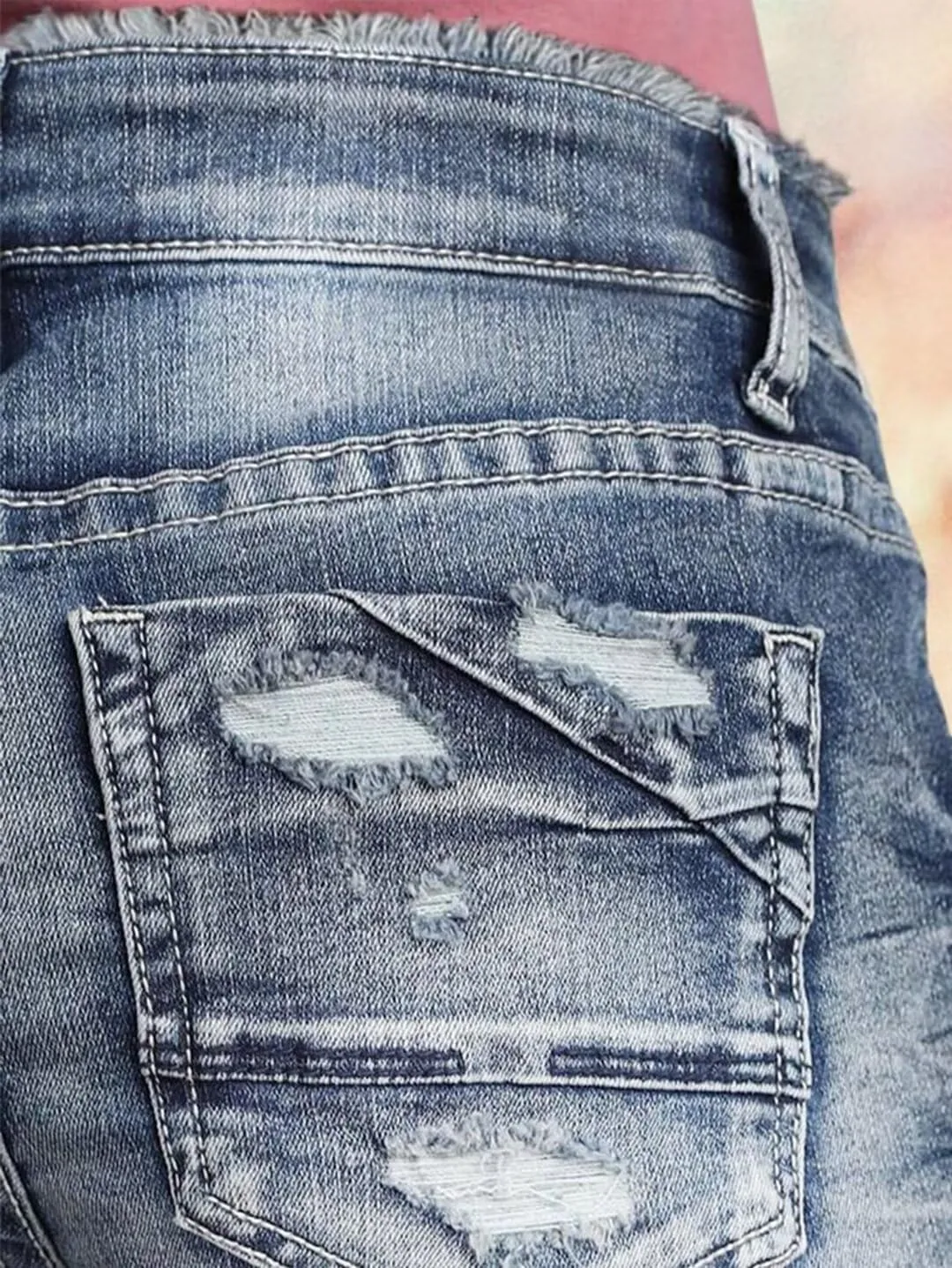 Flamingals Jean Shorts for Women Mid Waisted Stretchy Ripped Denim Shorts Raw Hem Curvy Summer Trendy Shorts