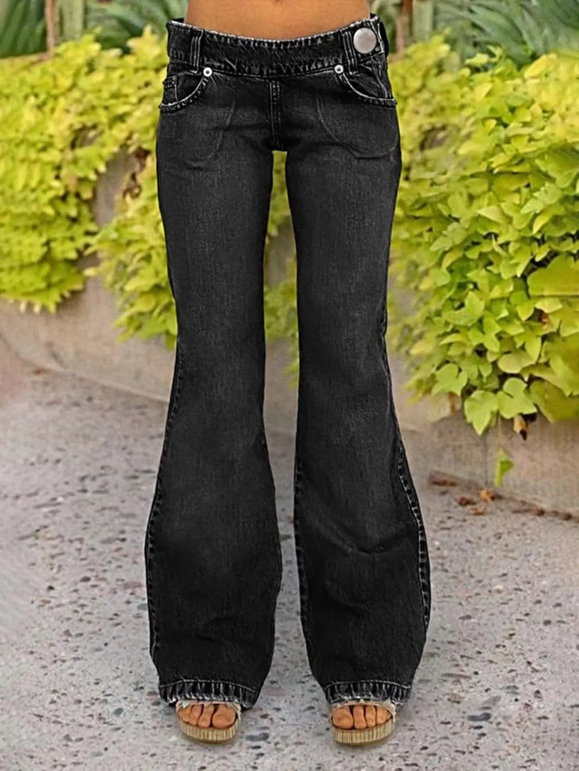 Flamingals Low Rise Flare Jeans for Women Trendy Y2K Button Side Bell Bottom Bootcut Jeans