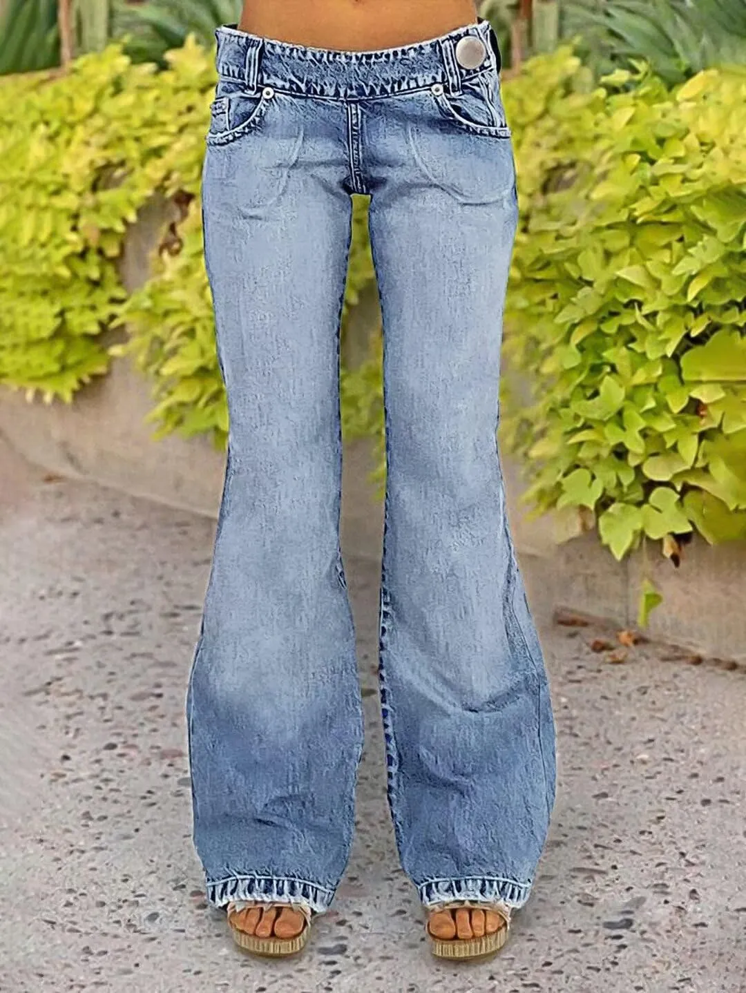 Flamingals Low Rise Flare Jeans for Women Trendy Y2K Button Side Bell Bottom Bootcut Jeans