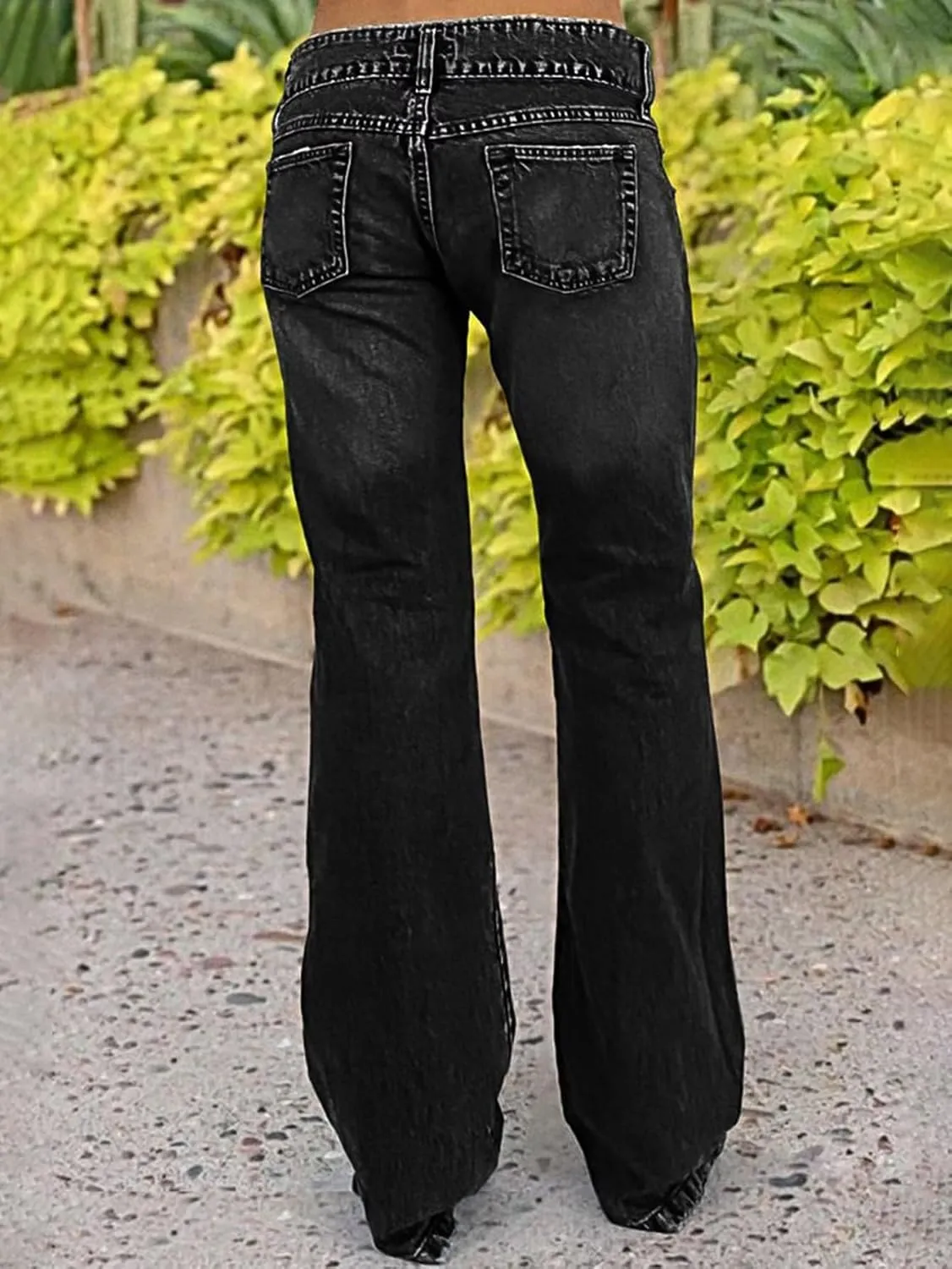 Flamingals Low Rise Flare Jeans for Women Trendy Y2K Button Side Bell Bottom Bootcut Jeans
