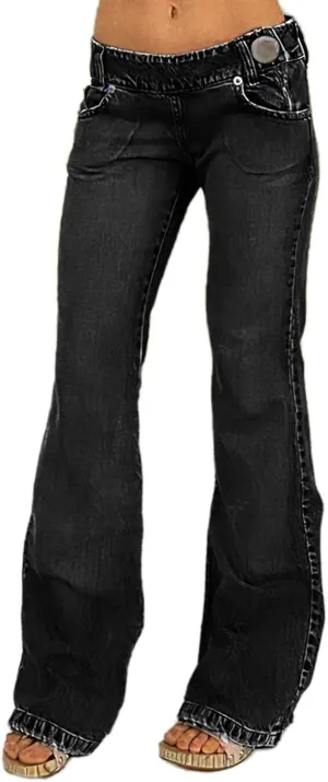 Flamingals Low Rise Flare Jeans for Women Trendy Y2K Button Side Bell Bottom Bootcut Jeans