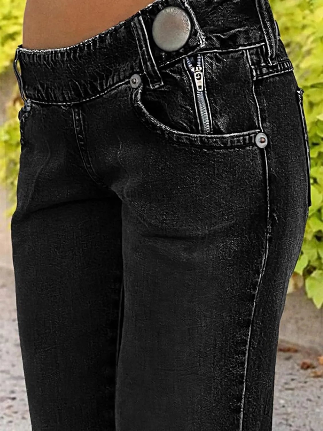 Flamingals Low Rise Flare Jeans for Women Trendy Y2K Button Side Bell Bottom Bootcut Jeans
