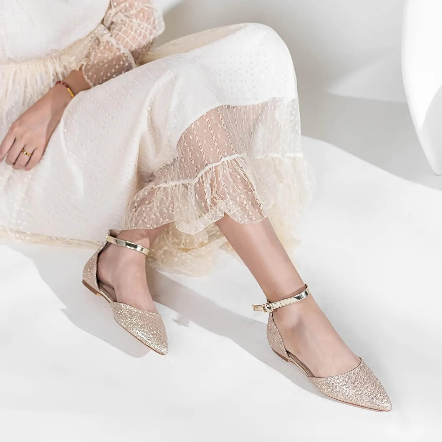 Flats for Women Pointed Toe Comfortable Ankle Strap Gold Nude Flats Silver Black Flats for Women Casual Dress Wedding Flats Shoes