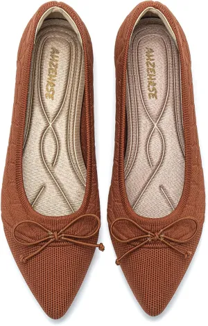 Flats for Womens Classic Pointed Toe Ballet Flats Comfortable Knit Dressy Bow Lightweight Casual for Work Office Flats Shoes