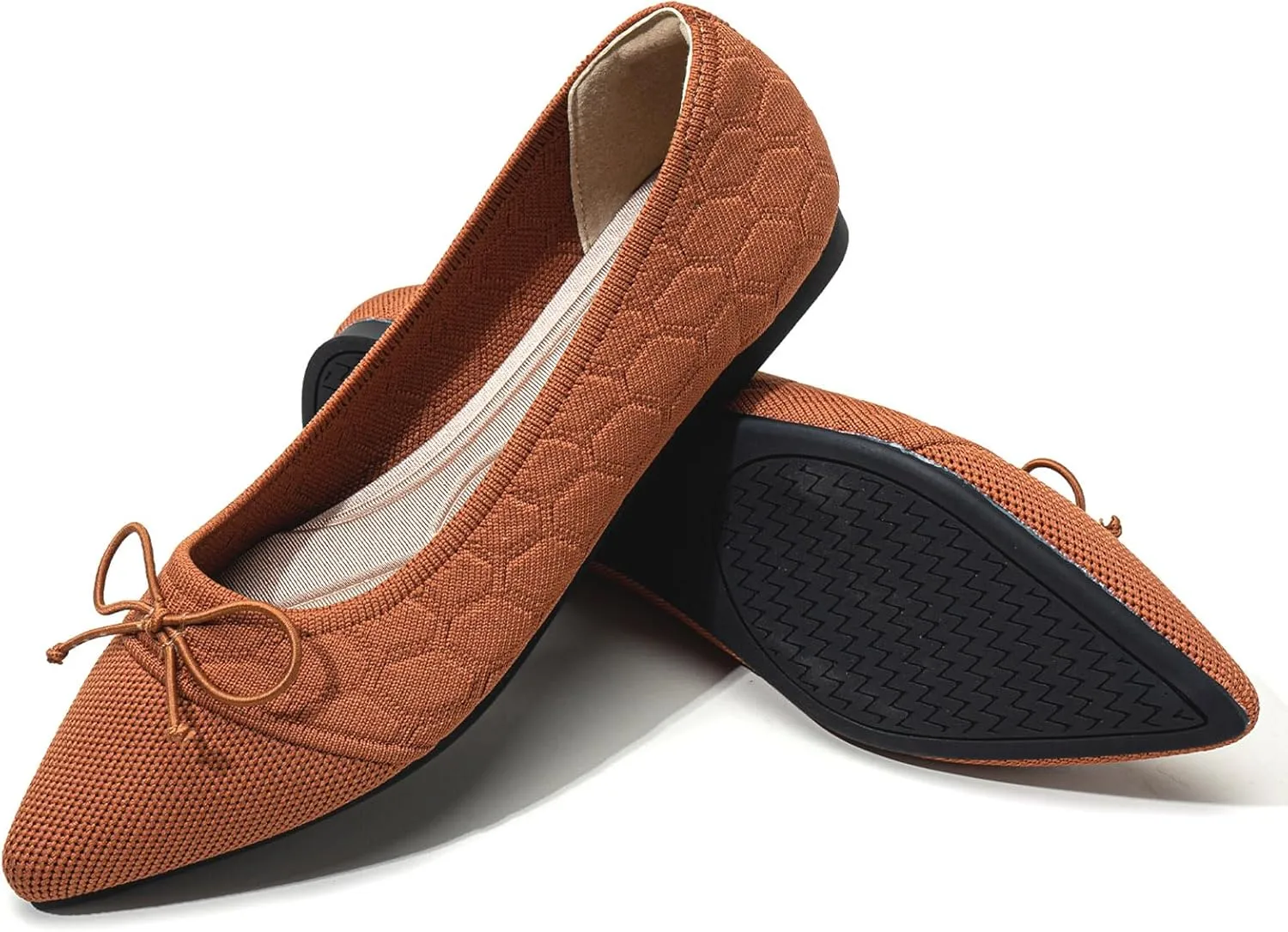 Flats for Womens Classic Pointed Toe Ballet Flats Comfortable Knit Dressy Bow Lightweight Casual for Work Office Flats Shoes