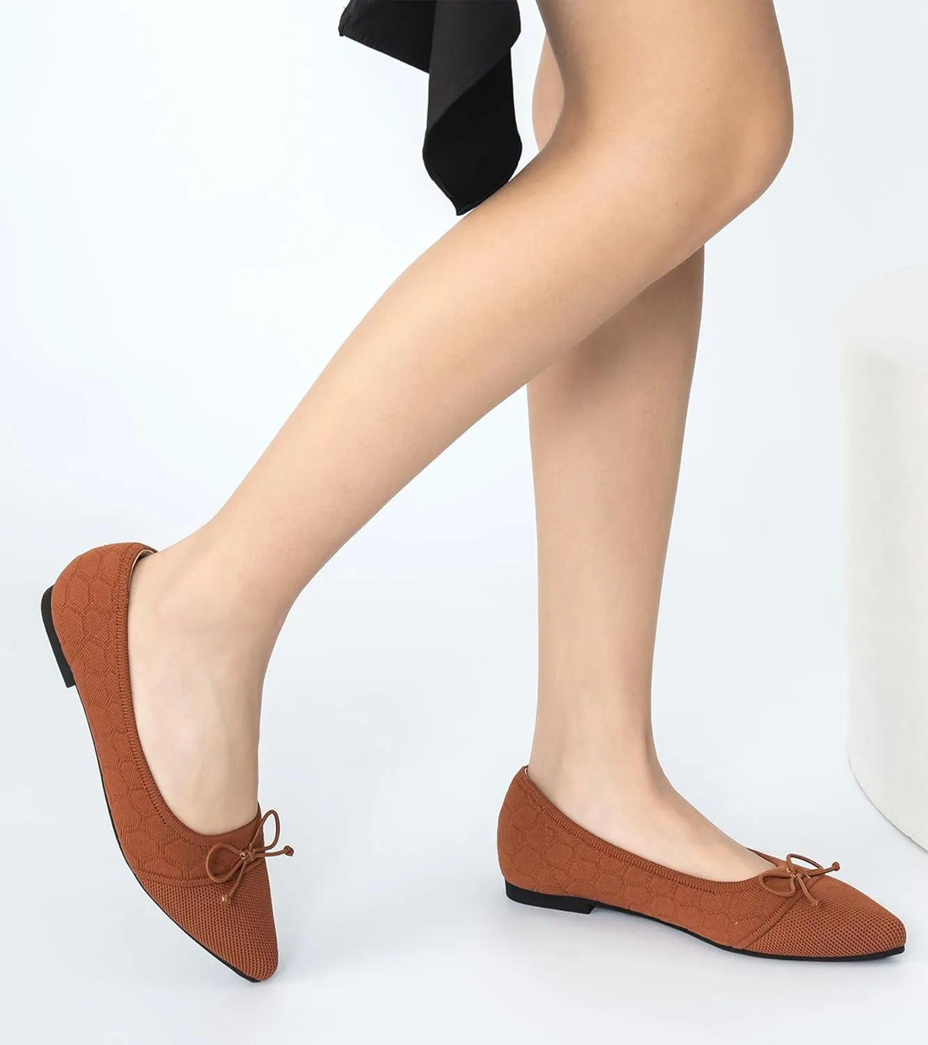 Flats for Womens Classic Pointed Toe Ballet Flats Comfortable Knit Dressy Bow Lightweight Casual for Work Office Flats Shoes
