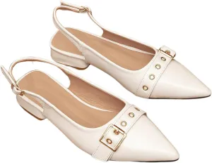 Floerns Women's Leather Buckle Slingback Flats Pointed Toe Ankle Straps Dressy Shoes