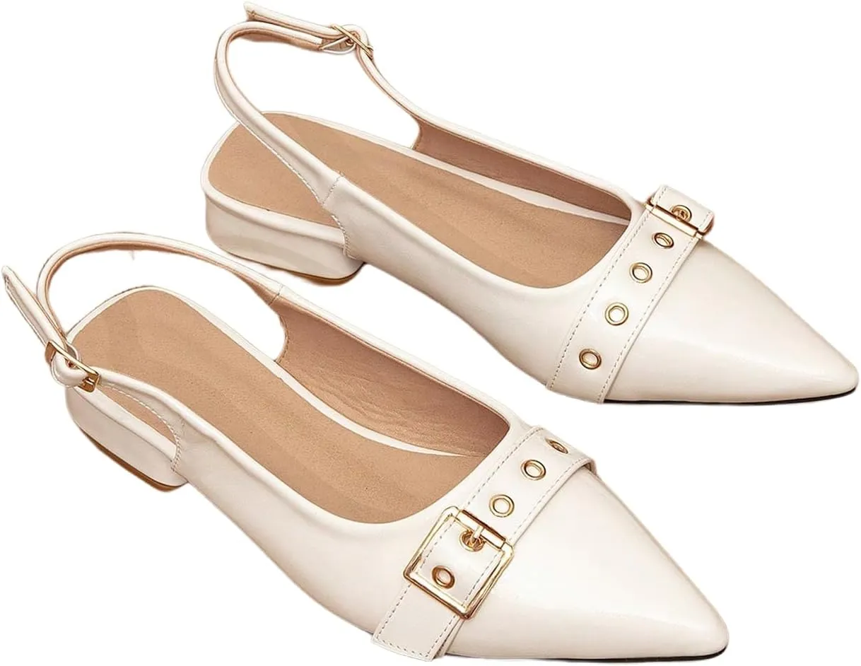 Floerns Women's Leather Buckle Slingback Flats Pointed Toe Ankle Straps Dressy Shoes