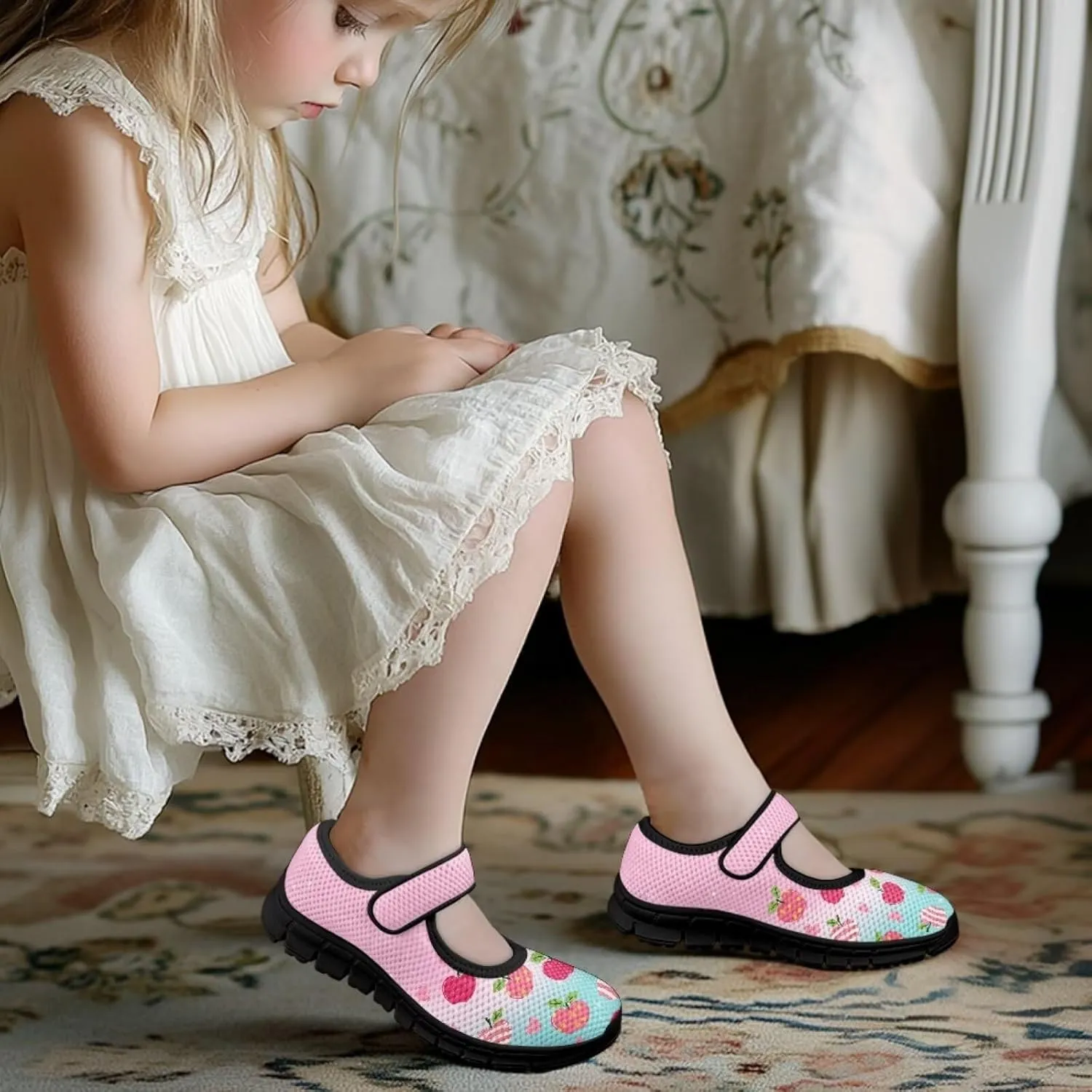 Forchrinse Girls and Toddler Girls Mary Jane Shoes Red Strawberry Corgi Print Sneaker Comfort Slip on Dressy Shoes for School