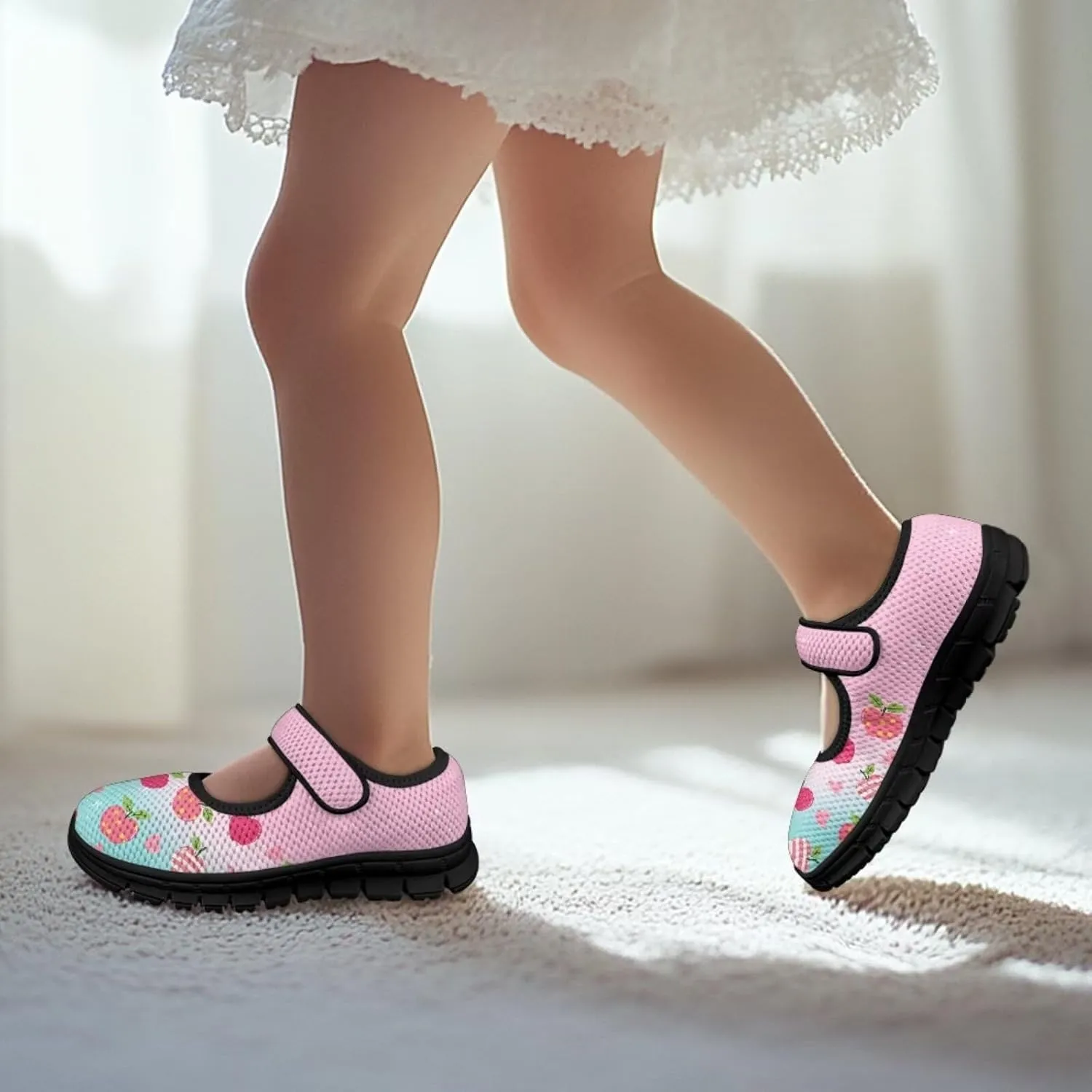 Forchrinse Girls and Toddler Girls Mary Jane Shoes Red Strawberry Corgi Print Sneaker Comfort Slip on Dressy Shoes for School