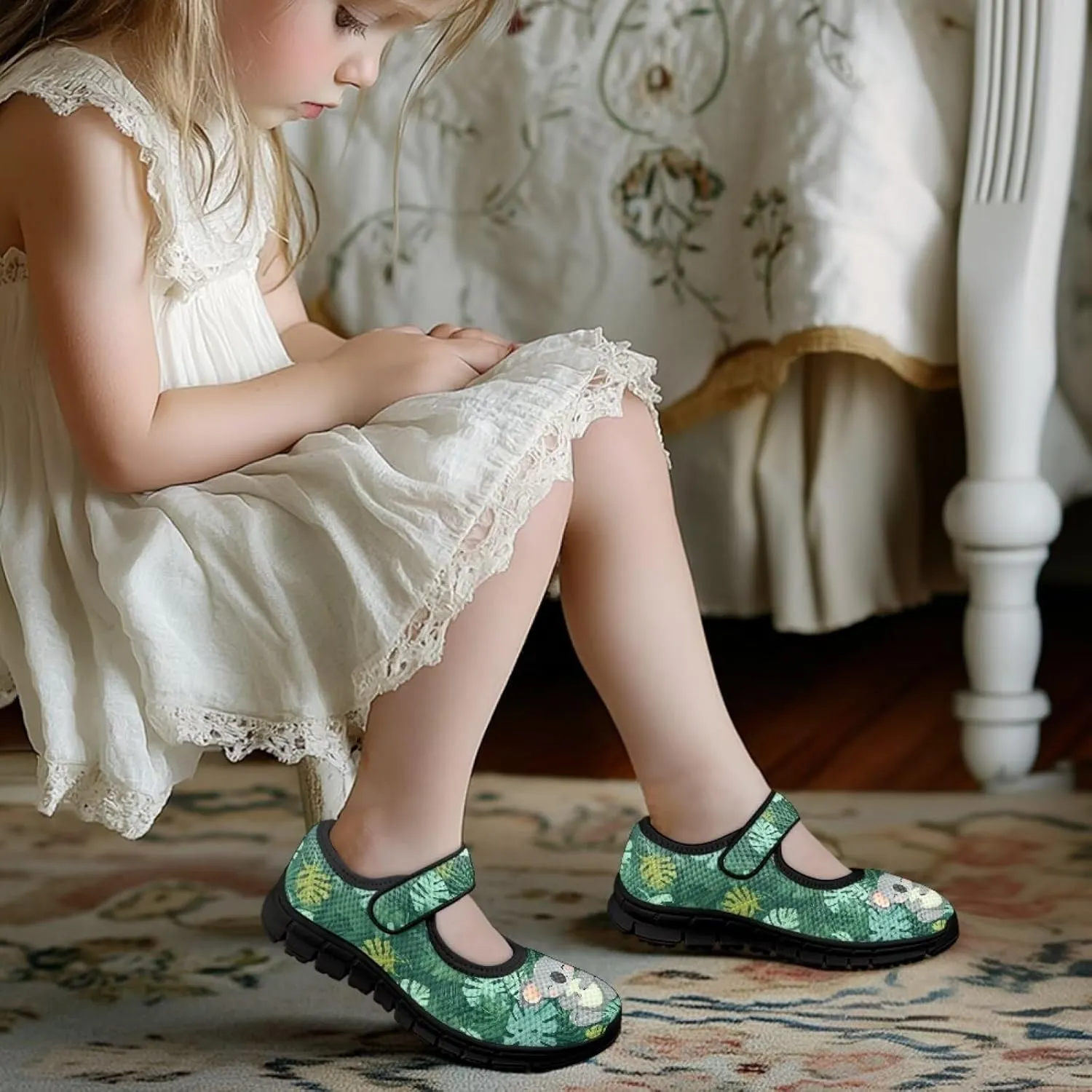 Forchrinse Sunflower Otter Pattern Toddlers Girls Dress Shoes Floral Mary Jane Flats Party School Uniform Shoes Lightweight Flats Sneakers for Kids,Size 11-2.5