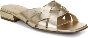 FOWT Women’s Braided Slide Sandals Cross Strappy Flats Backless Square Open Toe Slippers Low Heels Slip On Golden Shoe Synthetic Leather Hollow Design for Driving Working Leisure Time Size 4-16 US