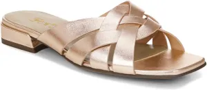 FOWT Women’s Braided Slide Sandals Cross Strappy Flats Backless Square Open Toe Slippers Low Heels Slip On Golden Shoe Synthetic Leather Hollow Design for Driving Working Leisure Time Size 4-16 US