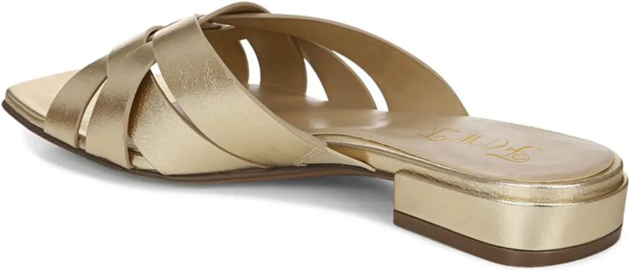 FOWT Women’s Braided Slide Sandals Cross Strappy Flats Backless Square Open Toe Slippers Low Heels Slip On Golden Shoe Synthetic Leather Hollow Design for Driving Working Leisure Time Size 4-16 US