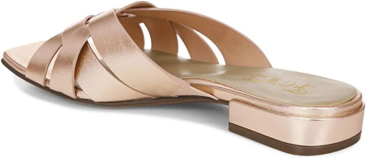 FOWT Women’s Braided Slide Sandals Cross Strappy Flats Backless Square Open Toe Slippers Low Heels Slip On Golden Shoe Synthetic Leather Hollow Design for Driving Working Leisure Time Size 4-16 US