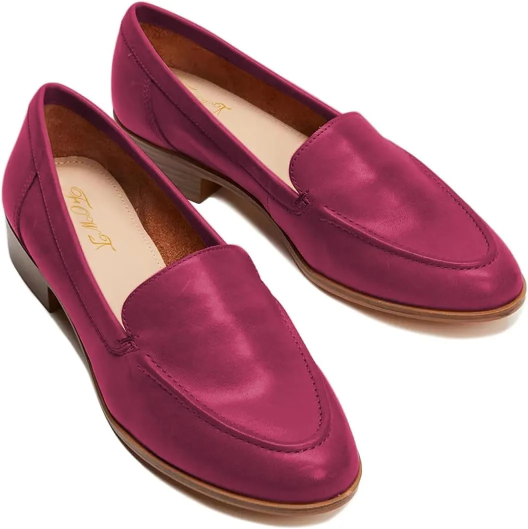 FOWT Women's Wide Width Loafer Shoes Slip On Low Block Stripped Heel Flats Pointed Toe Loafer Comfort Driving Office Loafer Shoes Size 4-16 US