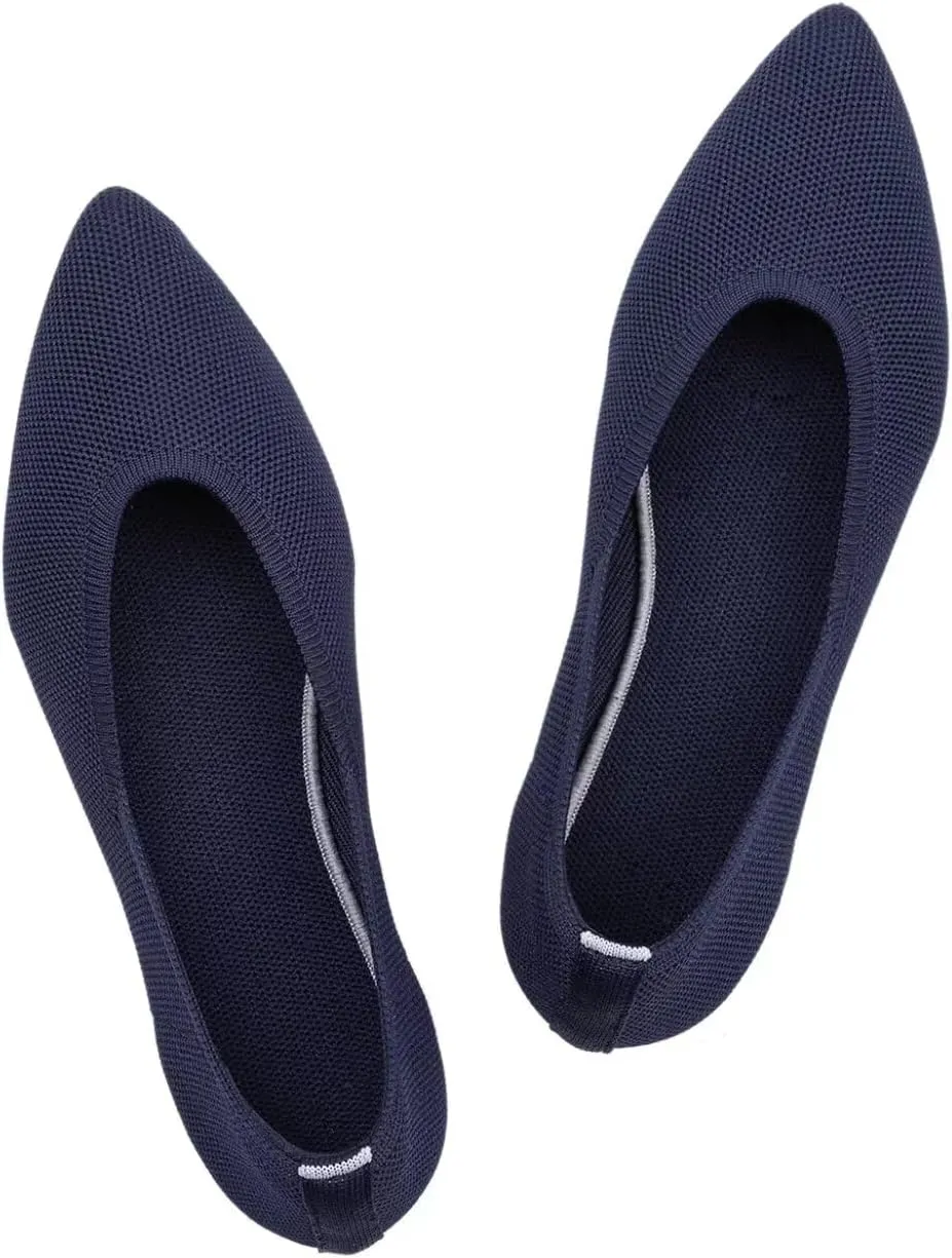Frank Mully Womens Pointed Toe Flats Knit Dress Shoes Comfort Women Shoes Slip On Shoes for Woman Classic Softable Shoes Low Wedge