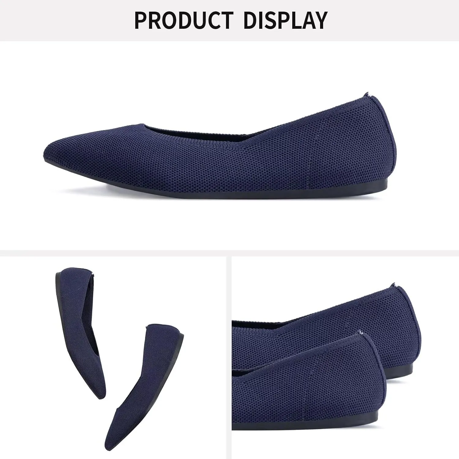 Frank Mully Womens Pointed Toe Flats Knit Dress Shoes Comfort Women Shoes Slip On Shoes for Woman Classic Softable Shoes Low Wedge