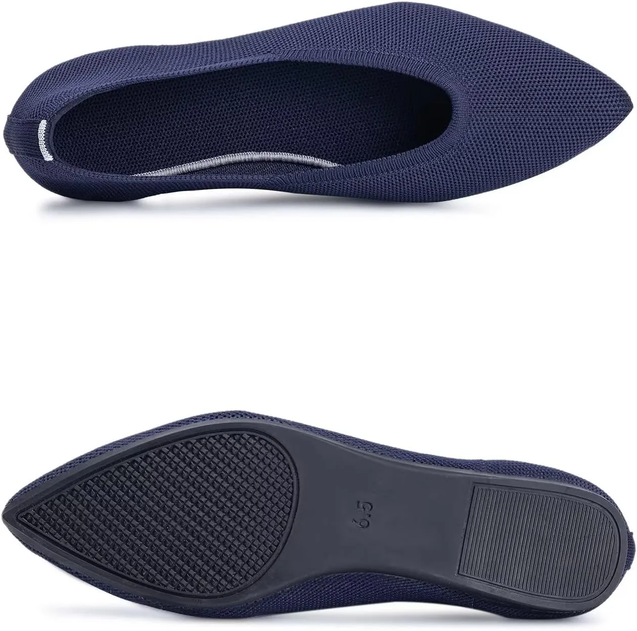 Frank Mully Womens Pointed Toe Flats Knit Dress Shoes Comfort Women Shoes Slip On Shoes for Woman Classic Softable Shoes Low Wedge