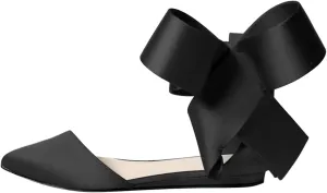 FSJ Women Chic Closed Pointed Toe D'Orsay Ankle Strap Ballet Flats Shoes Large Side Bows Comfortable Shoes Size 4-16 US
