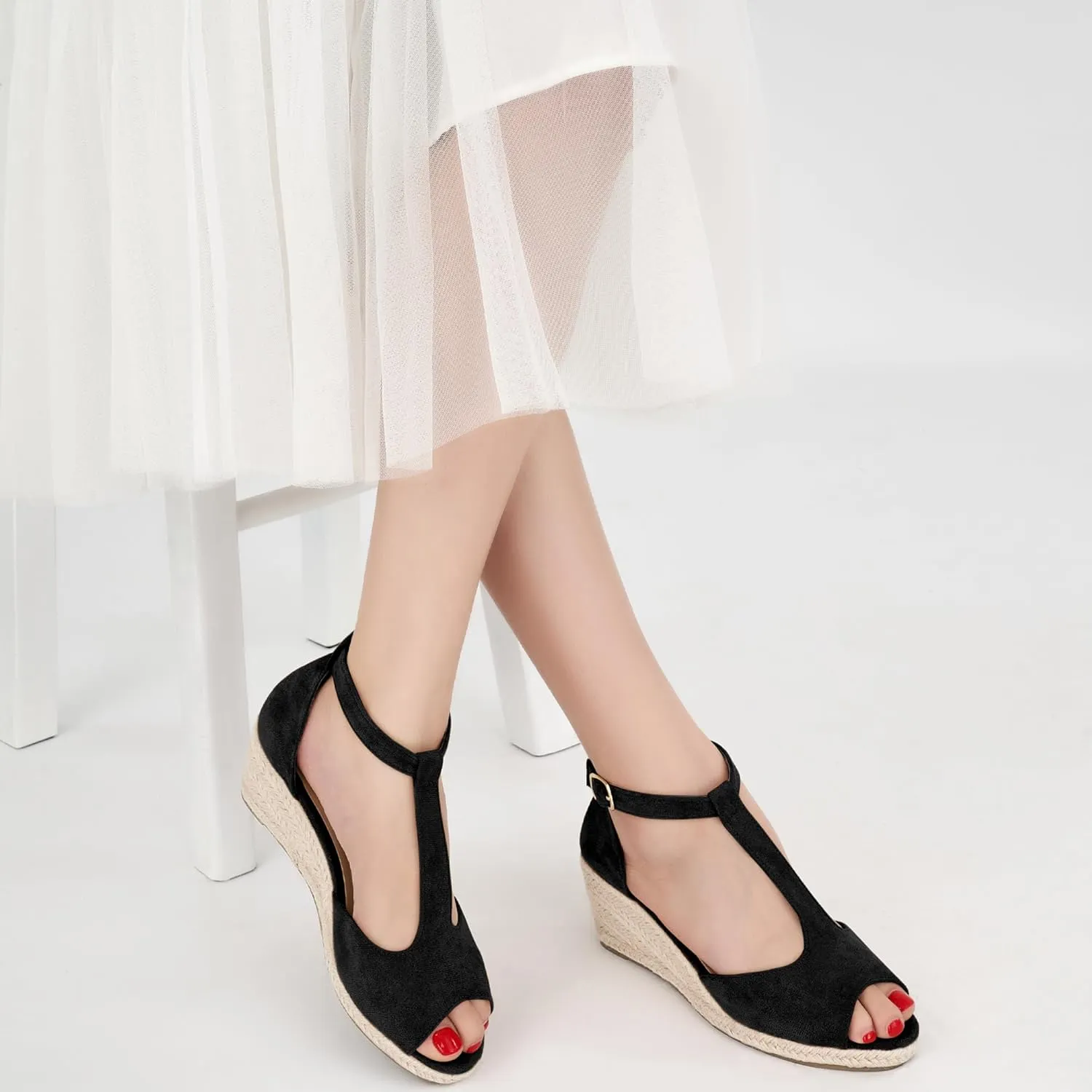 FUDYNMALC Womens Sandals Wedge Heels: Summer Dressy Espadrilles Platforms Shoes Casual Comfortable Open Toe Walking Footwear