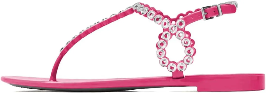 FYS Women Round Split Toe Sandals Rivet Studded Strappy Flats Cool Summer Beach Casual Shoes Size 4-16 US