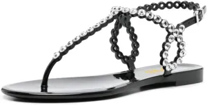 FYS Women Round Split Toe Sandals Rivet Studded Strappy Flats Cool Summer Beach Casual Shoes Size 4-16 US