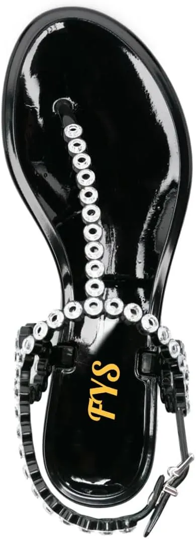 FYS Women Round Split Toe Sandals Rivet Studded Strappy Flats Cool Summer Beach Casual Shoes Size 4-16 US
