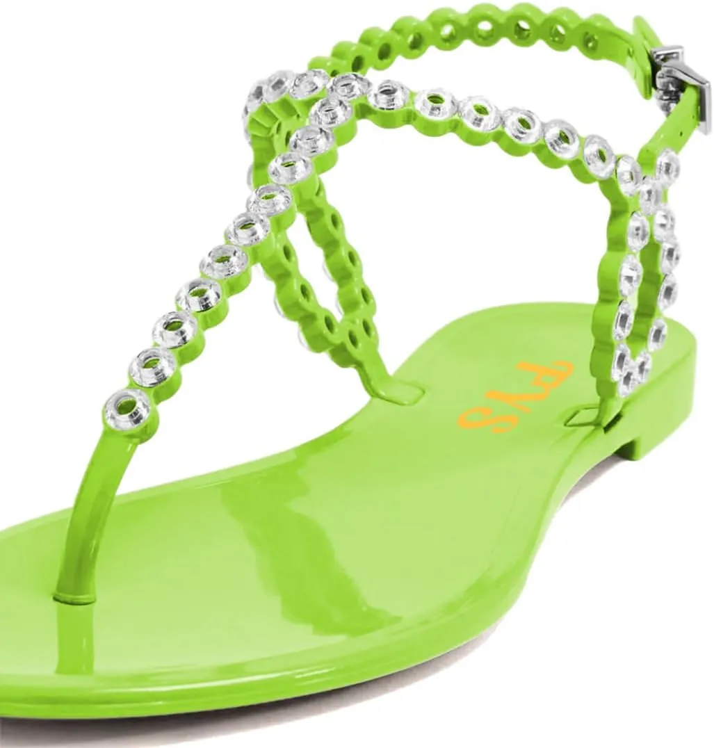 FYS Women Round Split Toe Sandals Rivet Studded Strappy Flats Cool Summer Beach Casual Shoes Size 4-16 US