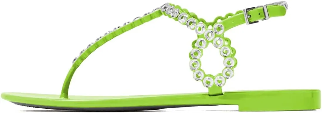 FYS Women Round Split Toe Sandals Rivet Studded Strappy Flats Cool Summer Beach Casual Shoes Size 4-16 US