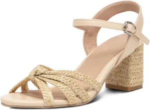 GATUXUS Women's Chunky High Heels Sandals Braided Crisscross Ankle Strappy Open Toe Summer Dress Shoes