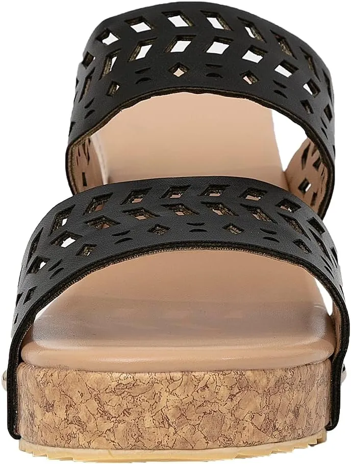 GATUXUS Women's Hollow Out Wedge Sandals Open Toe Slip On Casual Summer Platform Slides Shoes