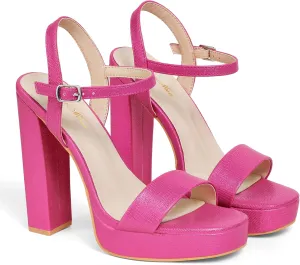 GENSHUO Platform 5 inch High Heels for Women Block Chunky High Heeled Sandals Square Open Toe Ankle Strap Glitter Sexy Shoes for Wedding Party Prom Dance