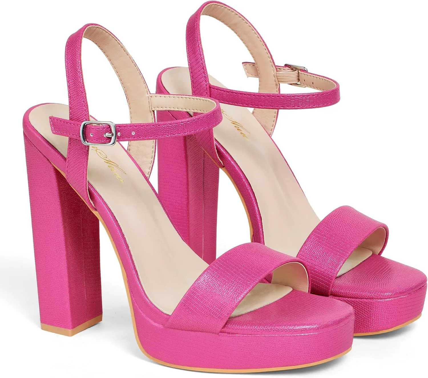 GENSHUO Platform 5 inch High Heels for Women Block Chunky High Heeled Sandals Square Open Toe Ankle Strap Glitter Sexy Shoes for Wedding Party Prom Dance