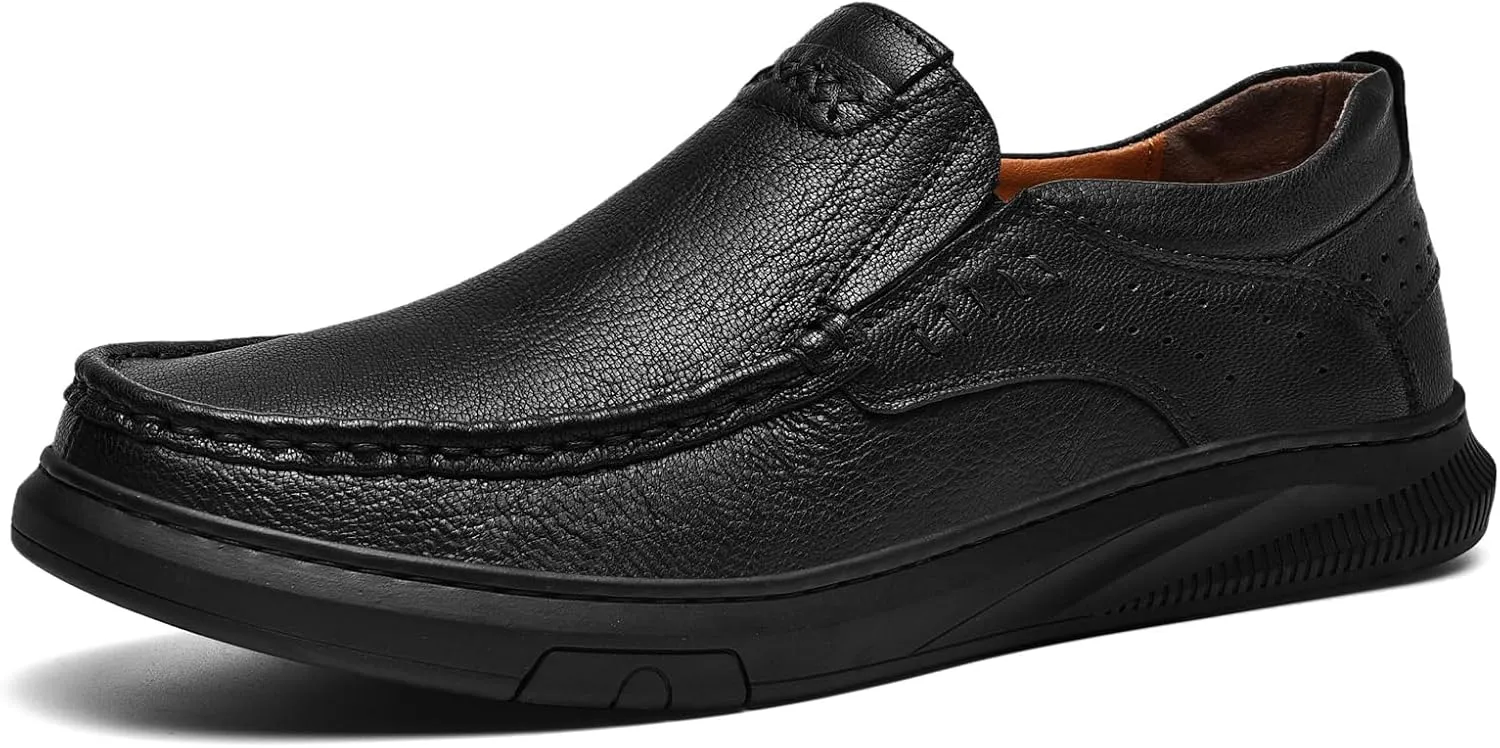 Genuine Leather Slip-On Loafer Dress Shoes for Men，Men's Casual Shoes ，Leather Lining, Rubber Outsole