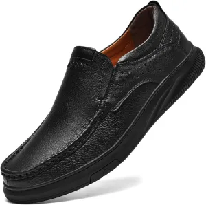 Genuine Leather Slip-On Loafer Dress Shoes for Men，Men's Casual Shoes ，Leather Lining, Rubber Outsole