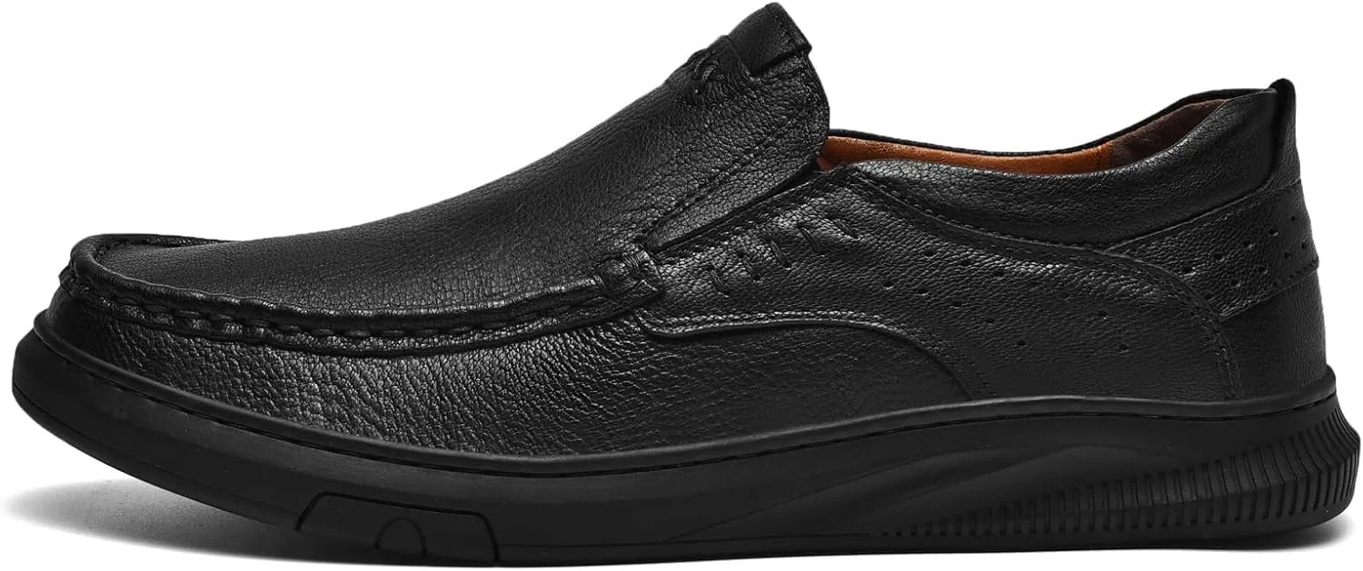 Genuine Leather Slip-On Loafer Dress Shoes for Men，Men's Casual Shoes ，Leather Lining, Rubber Outsole