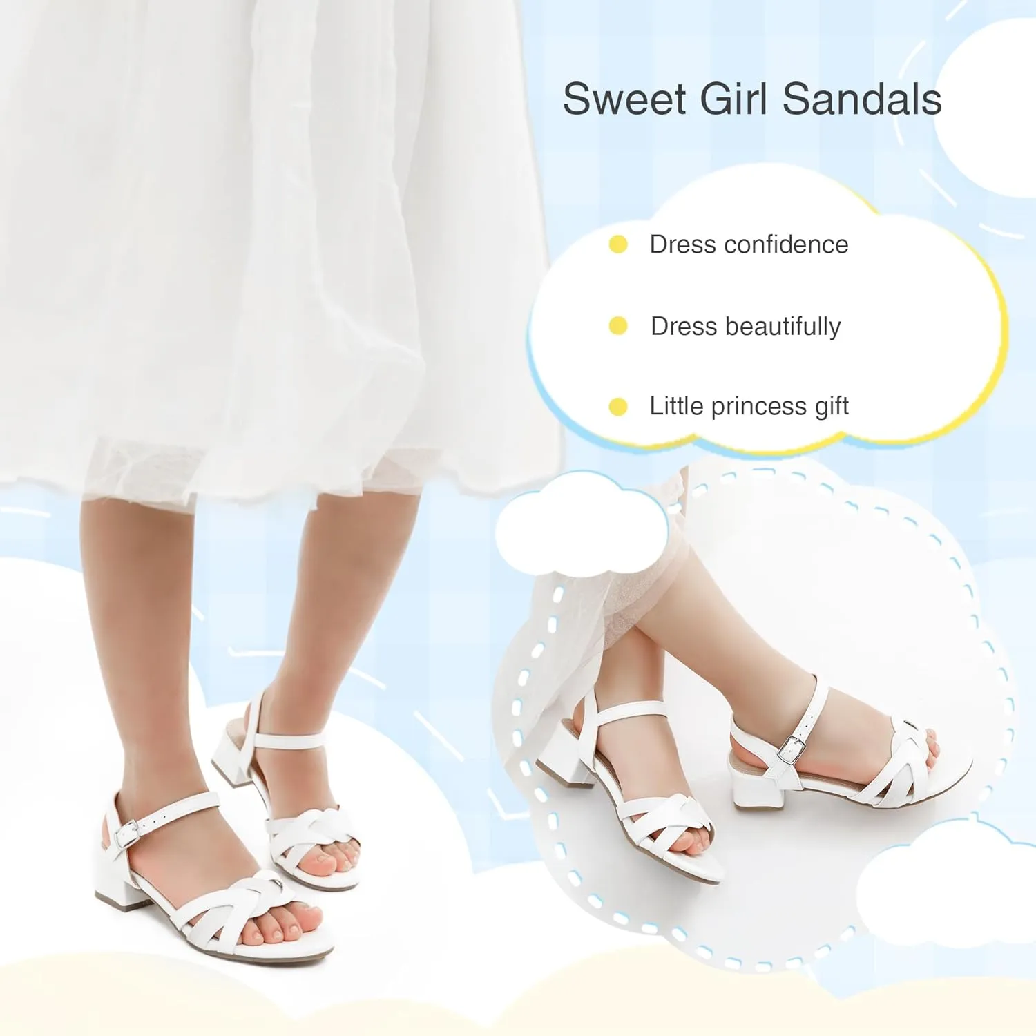 Girls Sandals Low Heels Girl Dress Shoes Open Toe Flower Girl Wedding Party for Toddler Little Big Kid