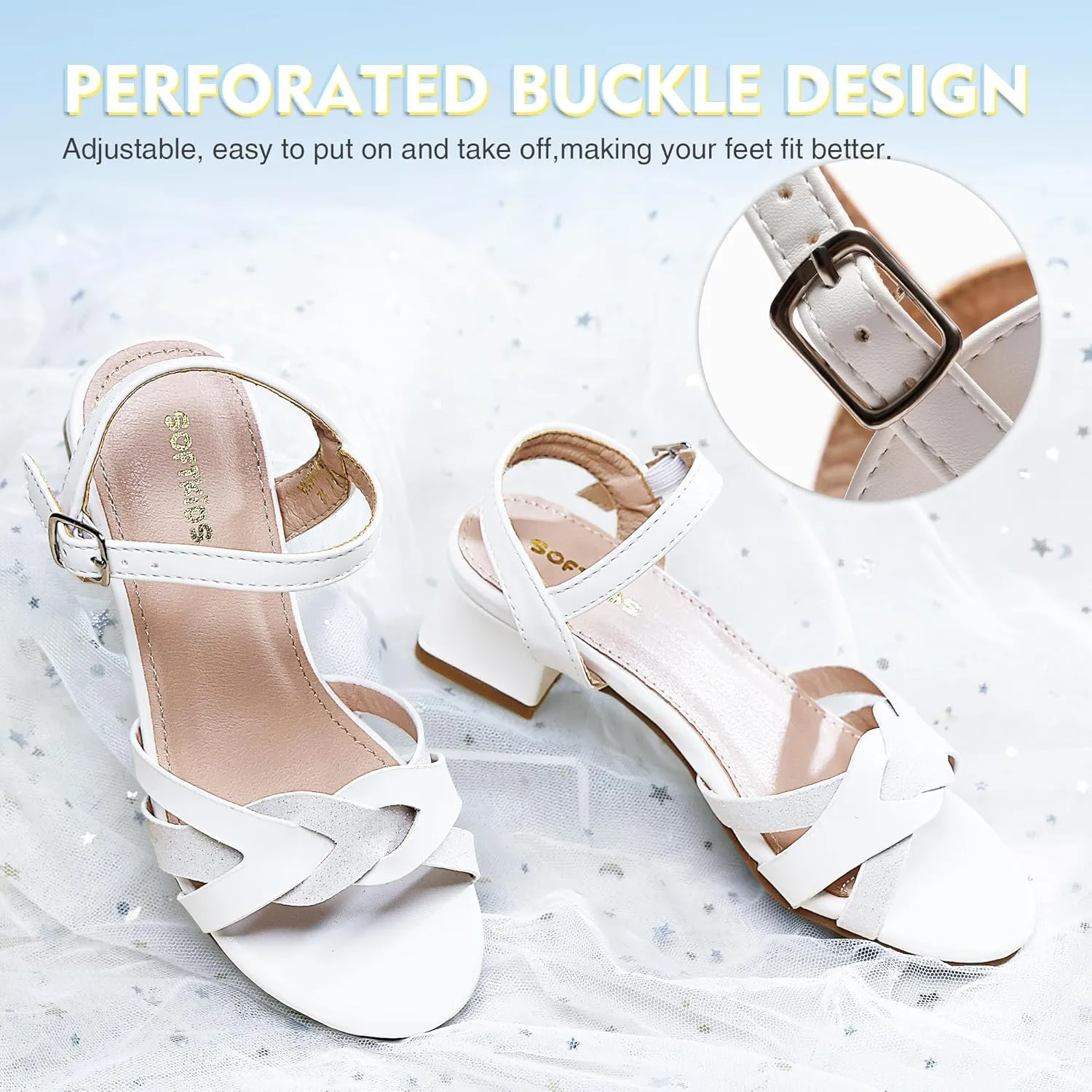 Girls Sandals Low Heels Girl Dress Shoes Open Toe Flower Girl Wedding Party for Toddler Little Big Kid
