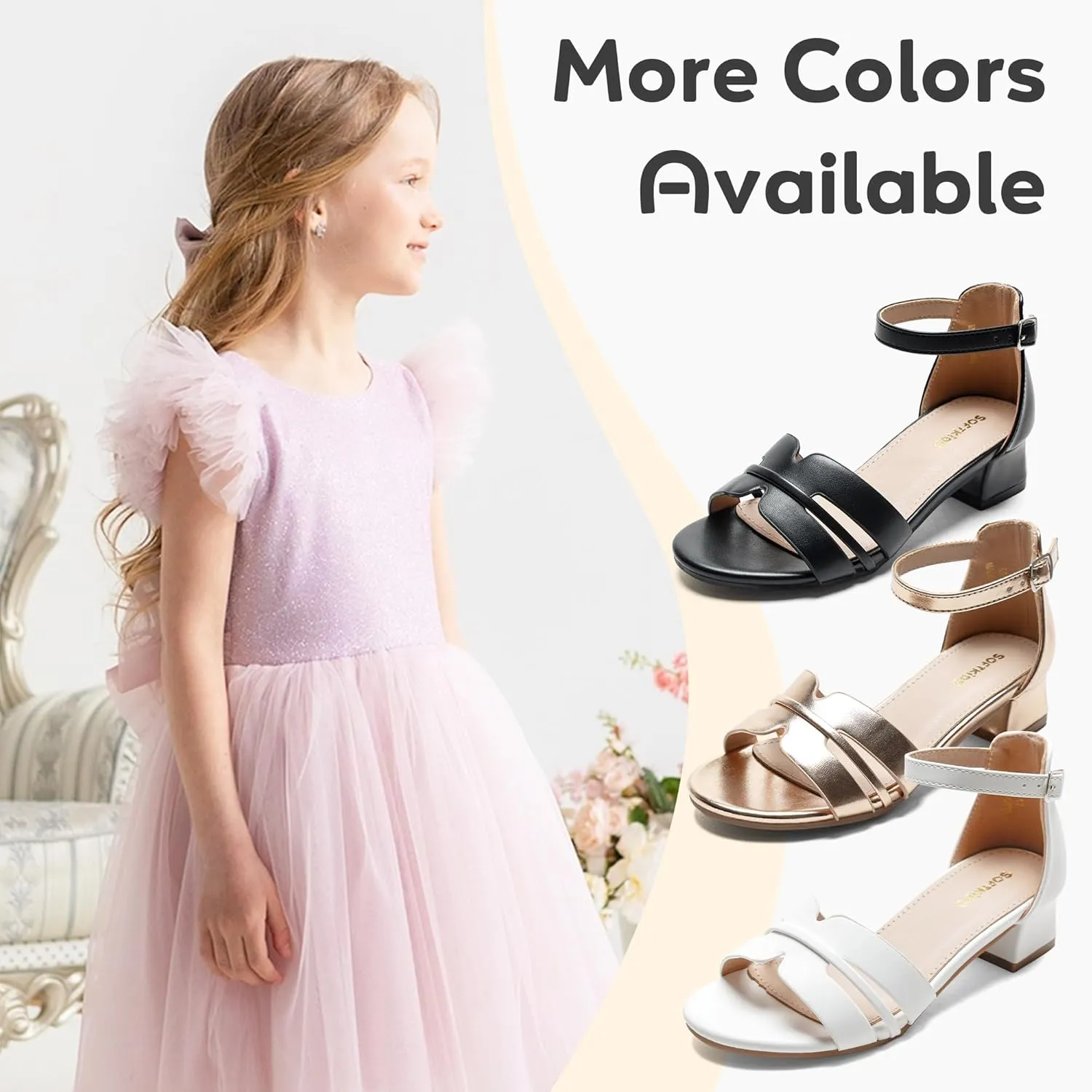 Girls Sandals Low Heels Girl Dress Shoes Open Toe Flower Girl Wedding Party for Toddler Little Big Kid