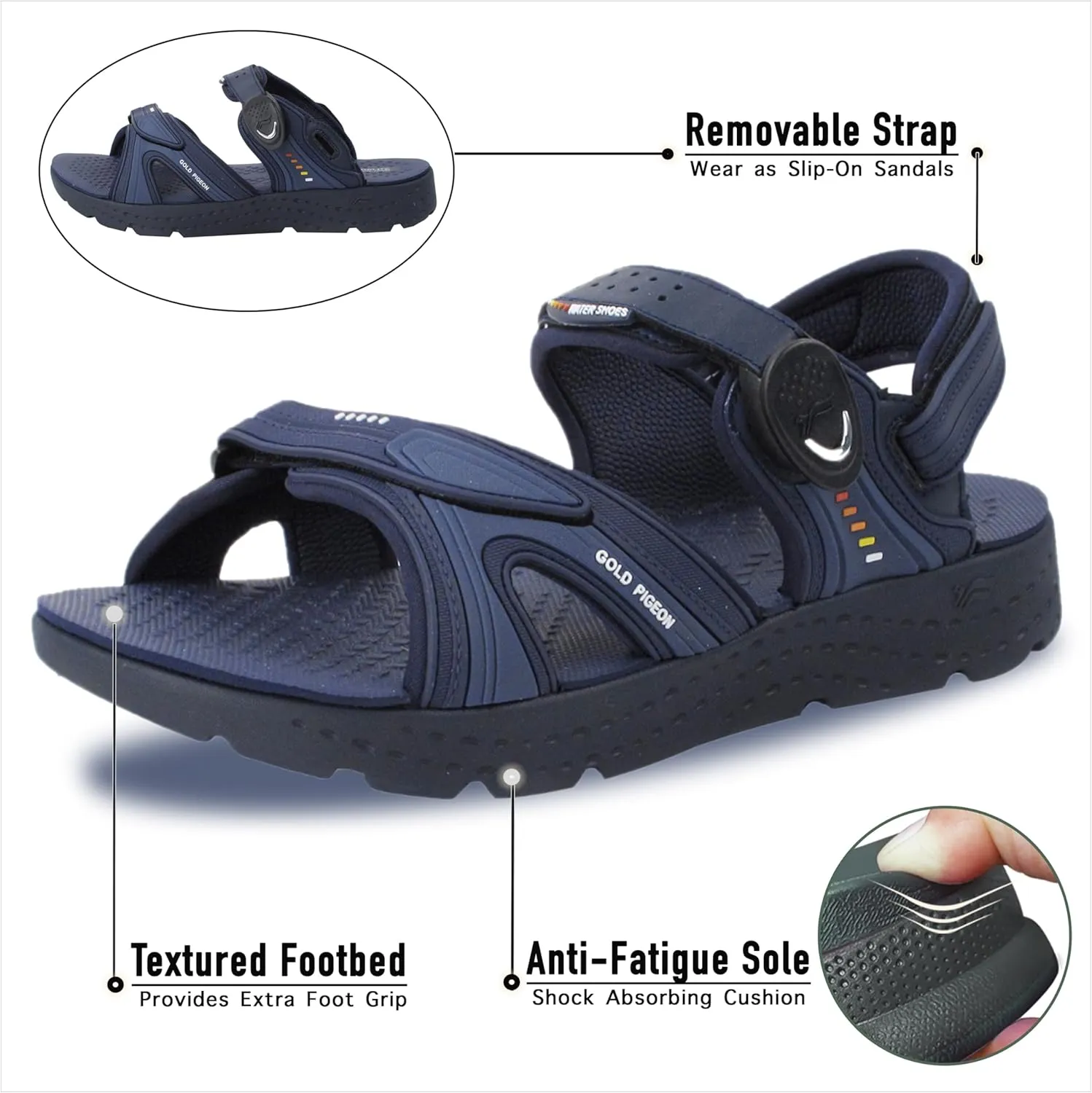 Gold Pigeon Shoes EVA Anti-Fatigue Thick Cushion Sandals Easy SNAP LOCK Closure