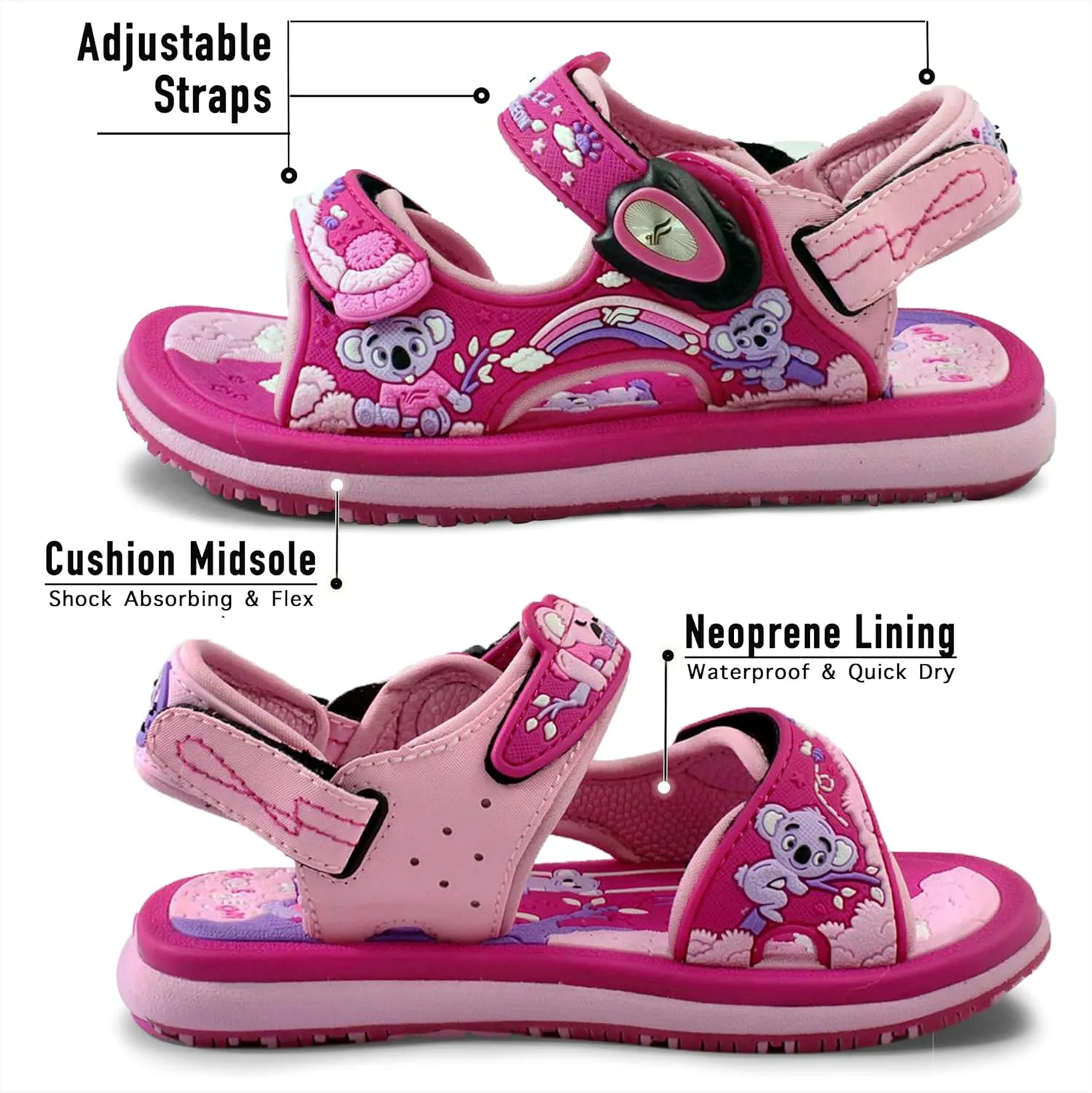 Gold Pigeon Shoes KIDS Easy Snap Lock Outdoor/Water Sandals & Slides. Adjustable Straps