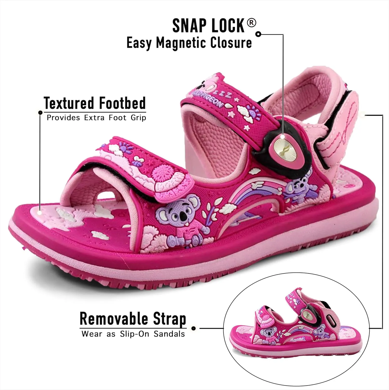 Gold Pigeon Shoes KIDS Easy Snap Lock Outdoor/Water Sandals & Slides. Adjustable Straps