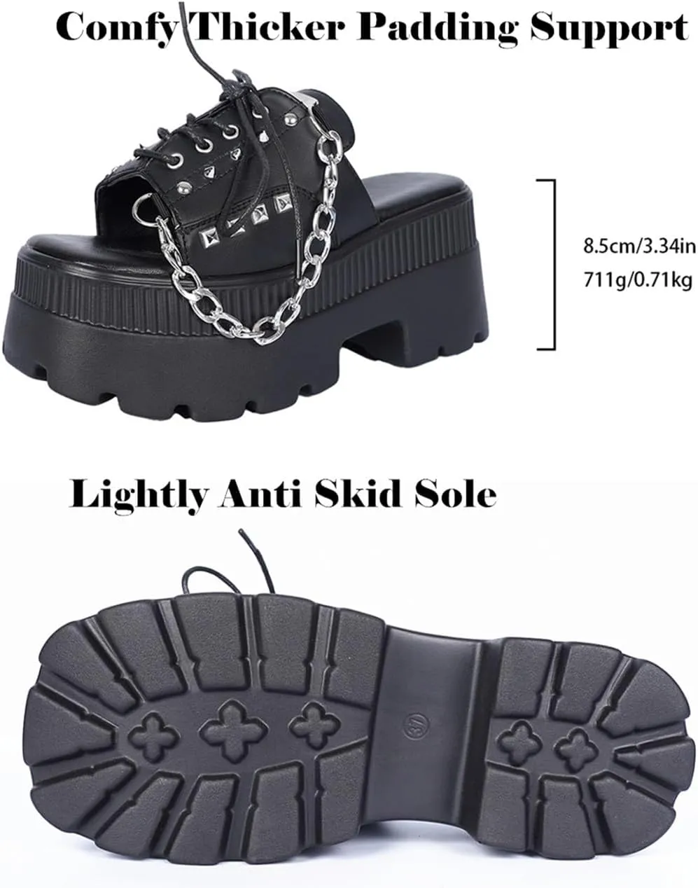 Gothniero women black platform sandals goth chunky wedge heel summer sandals girls gothic punk platform sandals for women metallic spider buckles slides size 5.5-11
