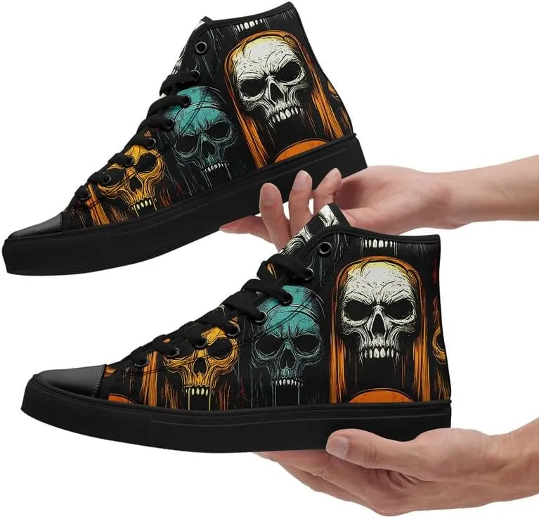 Halloween High Top Canvas Shoes for Men & Women – Skull, Vampire, Witch, Werewolf Design – Casual Gothic Sneakers for Costume, Party, or Daily Wear