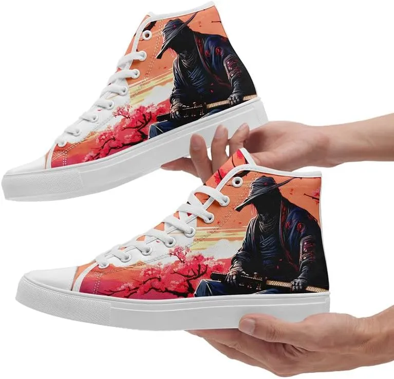 Halloween High Top Canvas Shoes for Men & Women – Skull, Vampire, Witch, Werewolf Design – Casual Gothic Sneakers for Costume, Party, or Daily Wear