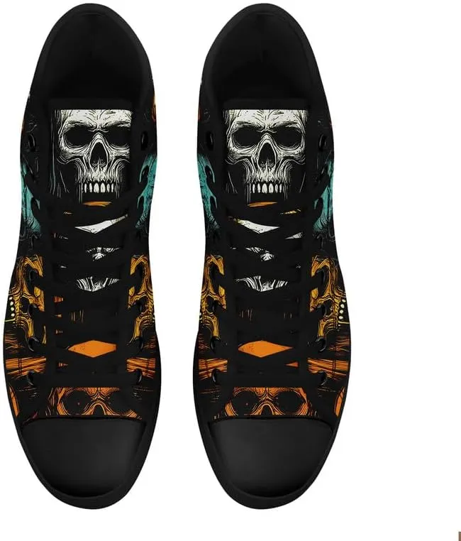 Halloween High Top Canvas Shoes for Men & Women – Skull, Vampire, Witch, Werewolf Design – Casual Gothic Sneakers for Costume, Party, or Daily Wear
