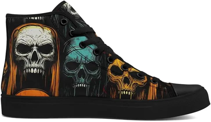 Halloween High Top Canvas Shoes for Men & Women – Skull, Vampire, Witch, Werewolf Design – Casual Gothic Sneakers for Costume, Party, or Daily Wear