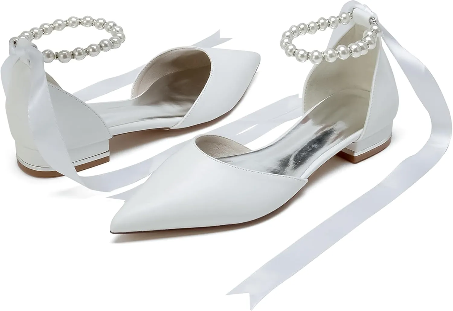 Hanfike Girls Womens Comfortable Shoes for Wedding Ankle Chains Formal Party Flats with Ribbon JY321