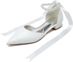 Hanfike Girls Womens Comfortable Shoes for Wedding Ankle Chains Formal Party Flats with Ribbon JY321